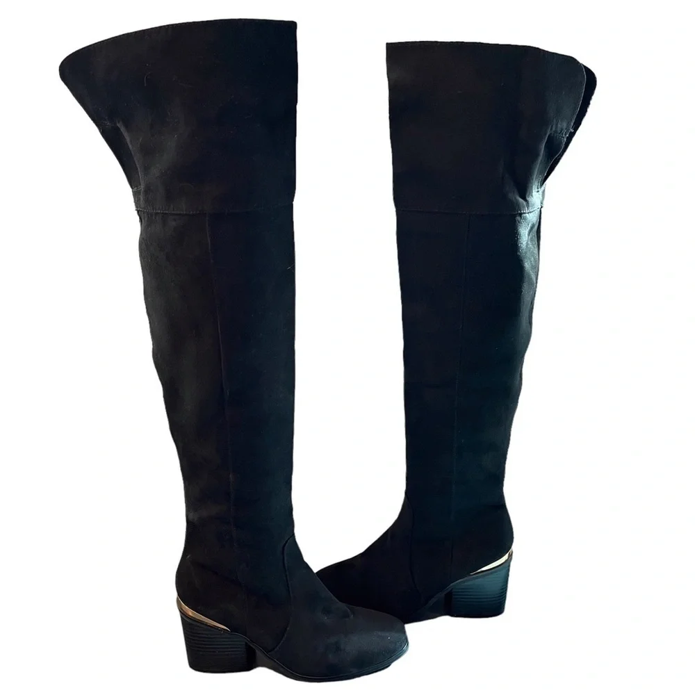 Bamboo sz 6 tall black microsuede OTK heeled boots